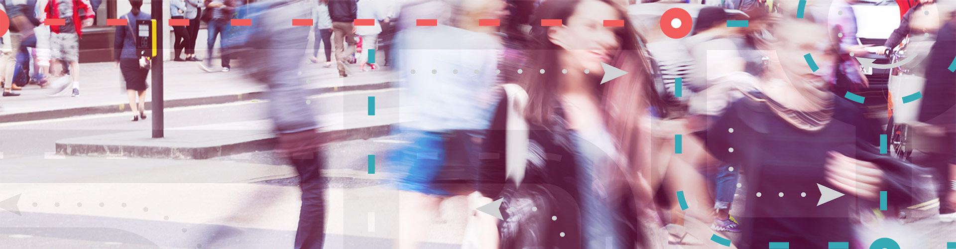 Blog banner featuring photo of busy street of people with motion blur and dotted line paths overlaid on top
