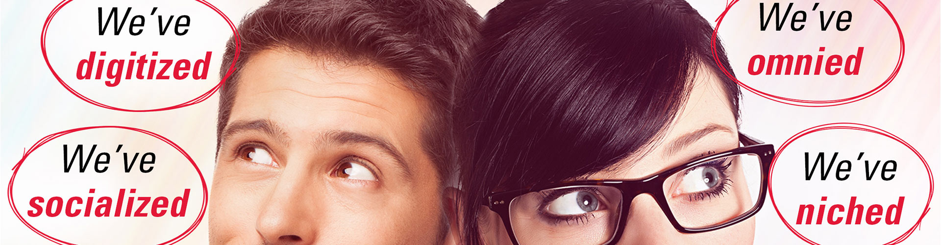 Blog banner featuring man and woman looking up thoughtfully with through bubbles around them