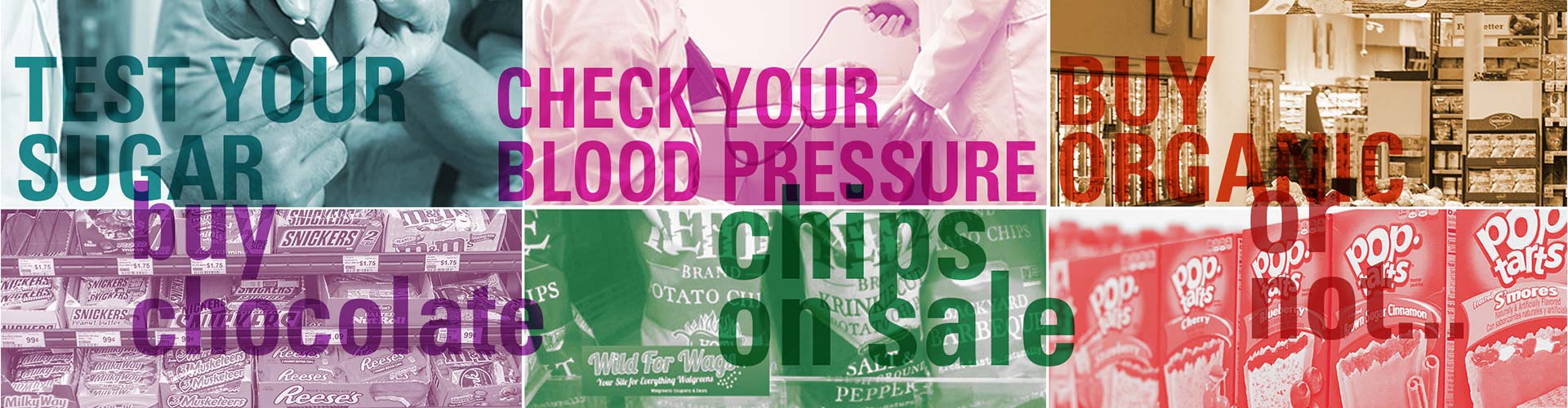 Blog banner featuring colorful collage of caring score areas in the store