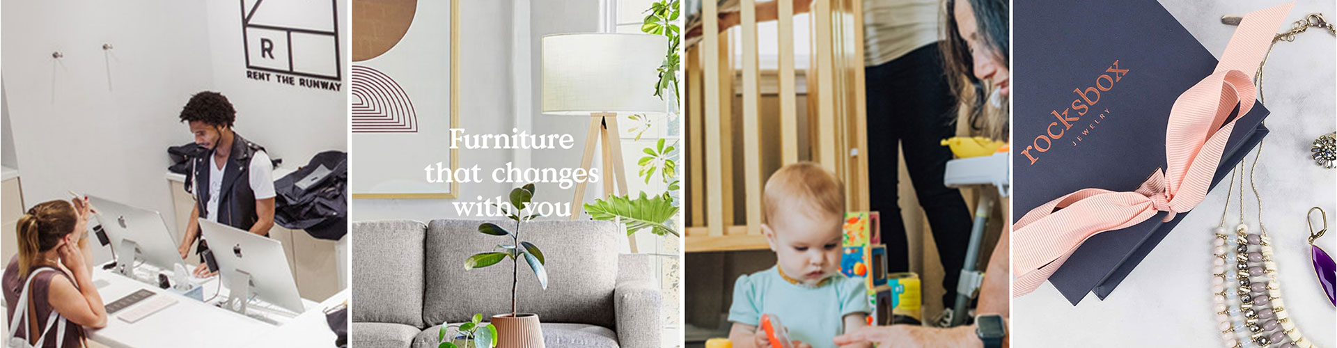 Blog banner featuring inside of four stores that use rental systems