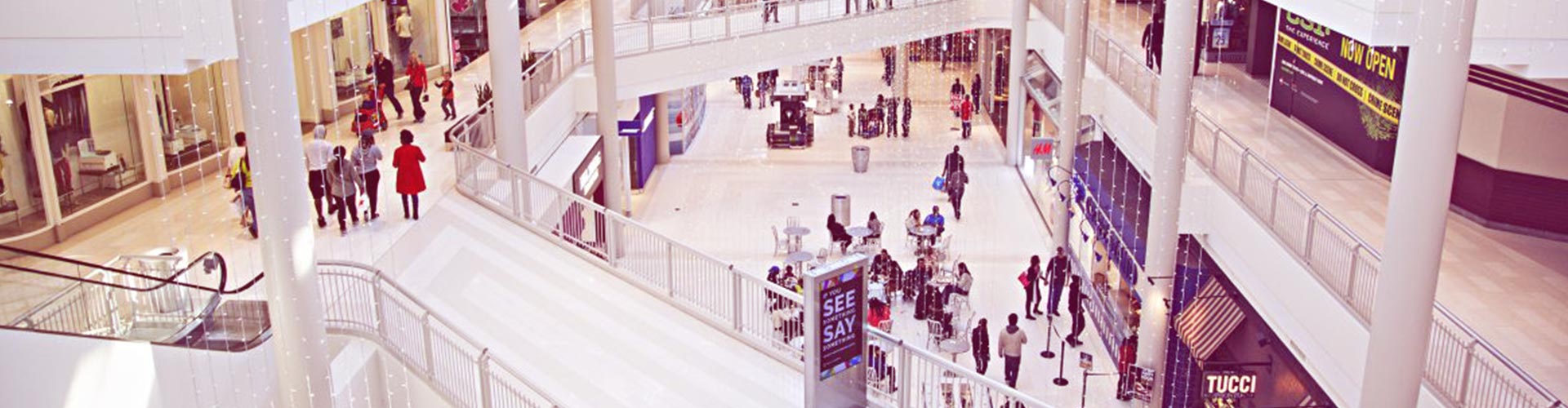 New Mall Corporate Strategy: Health Hubs for Convenience blog banner featuring overhead view of busy shopping mall