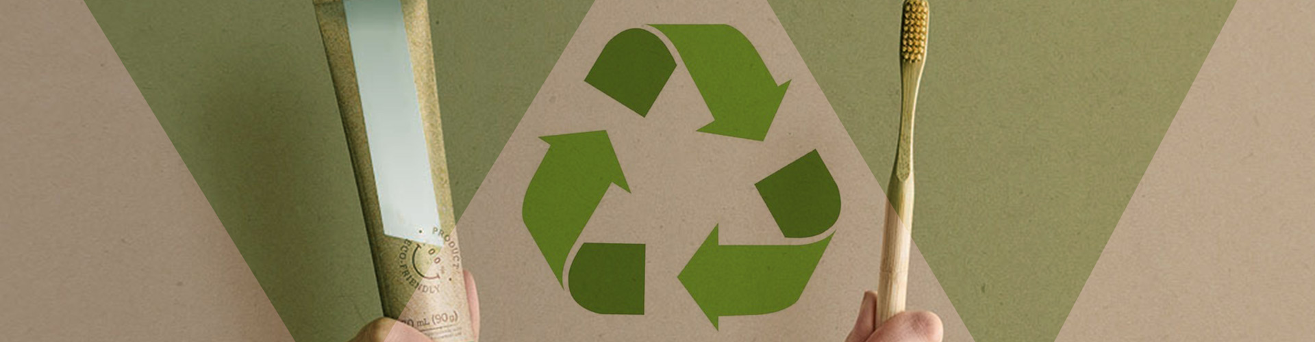 Want Brand Loyalty? Then Go for Greener Packaging blog banner featuring two hands holding recycled toothpaste tube and toothbrush with recycle sign behind them