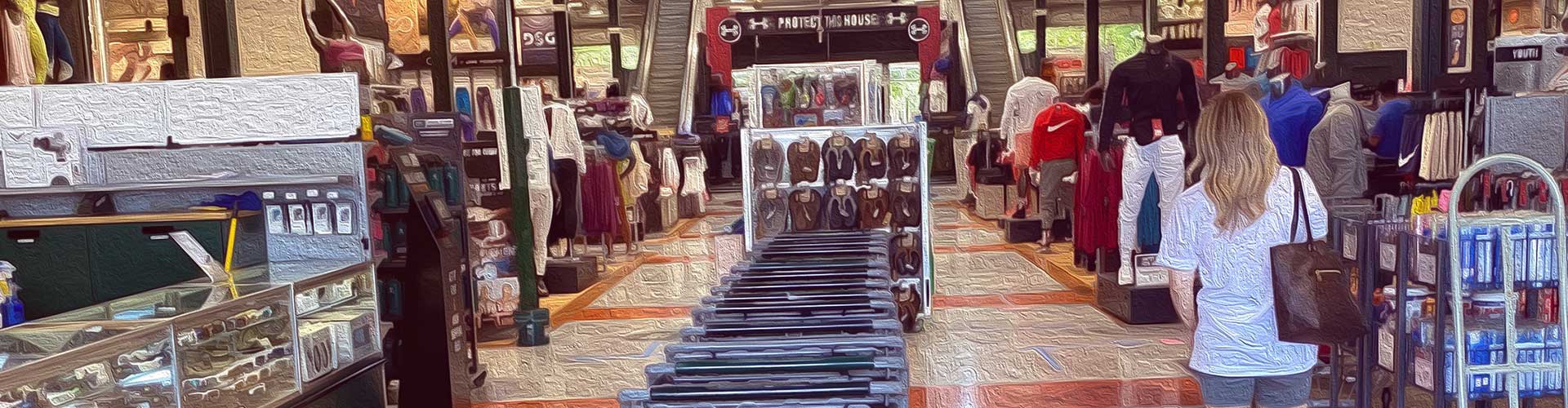 Will Shoppers Surge to Re-opened Retail? Probably Not blog banner featuring line of people in a store next to a line of carts