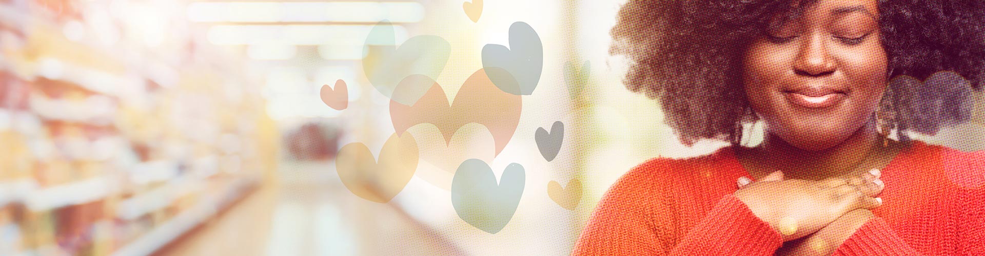 Retail Caring Scores, What Matters to shoppers? Blog banner featuring african american woman smiling with eyes closed and hands over her heart