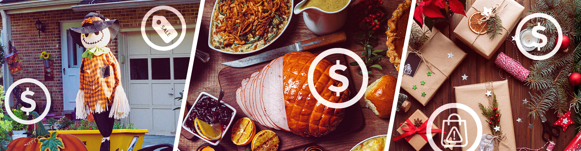 Halloween, Thanksgiving, Christmas Price Fright Banner