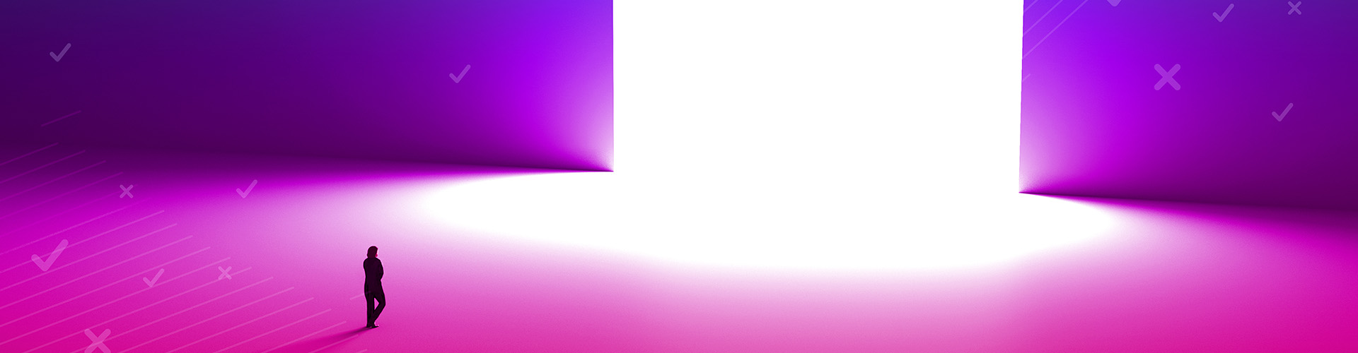 The New Shopper Truths banner featuring large glowing doorway on a colorful background with person walking towards it
