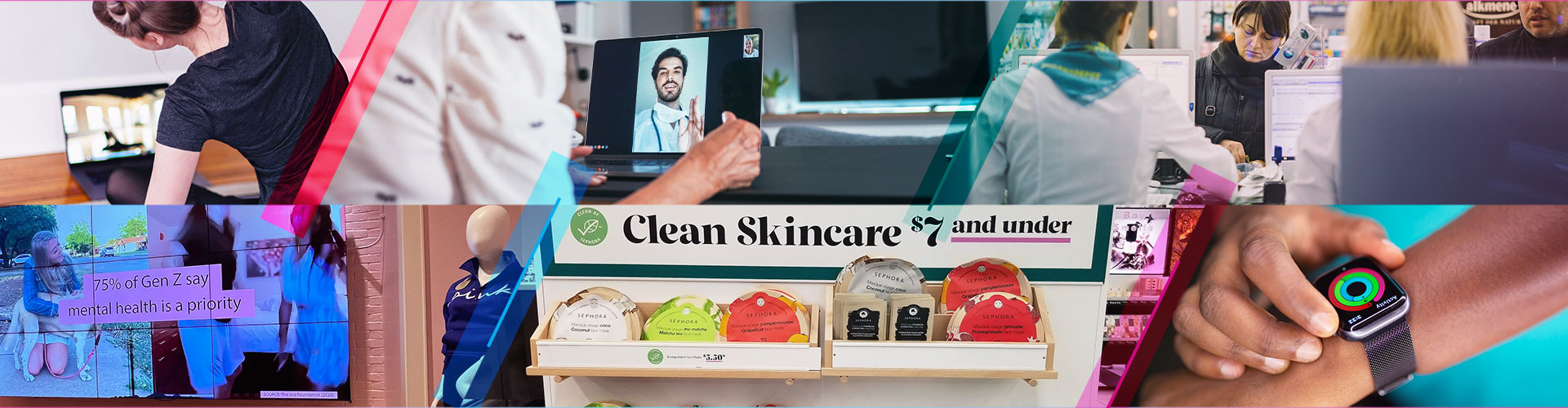 The Future of WELLness in Retail: 6 Trends blog banner featuring collage of retail wellness trends