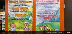 Photo of Natural Grocer's signage promoting affordability and easy meal options